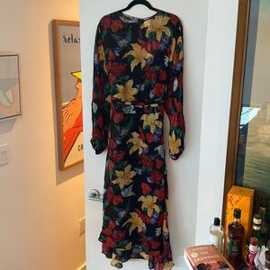 Rixo belted floral-print chiffon midi dress